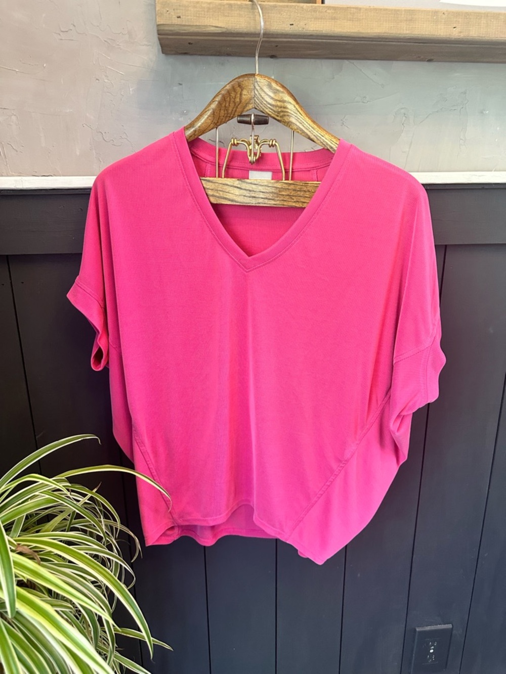 CHICO’S Oversized Batwing Dolman Sleeve Slouchy Ribbed Textured Pink Top Sz 1